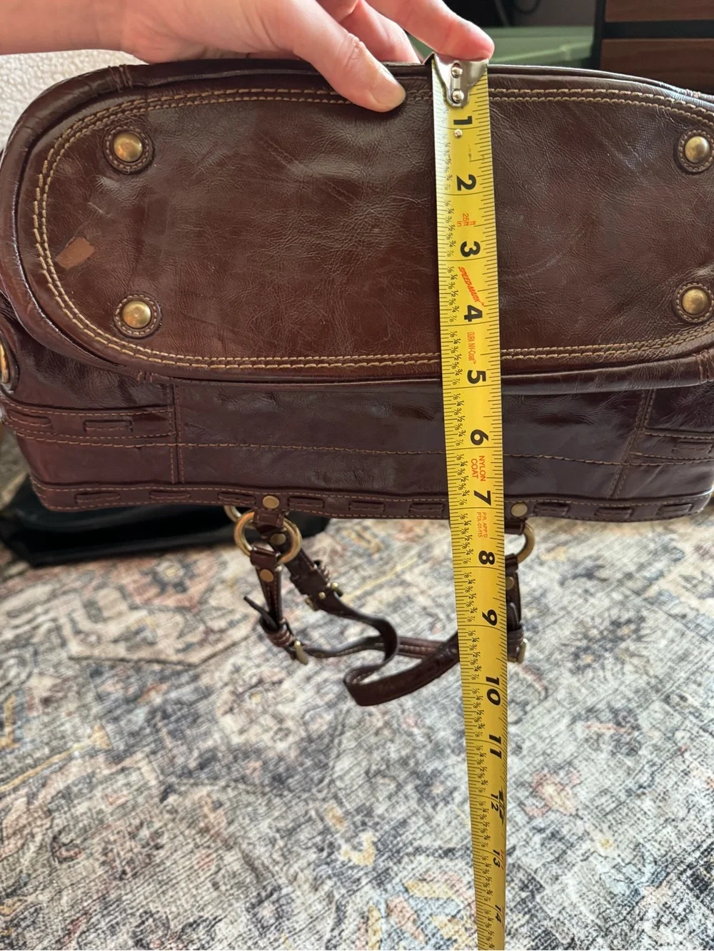 Coach Brown Leather Shoulder Tote with Floral Charm